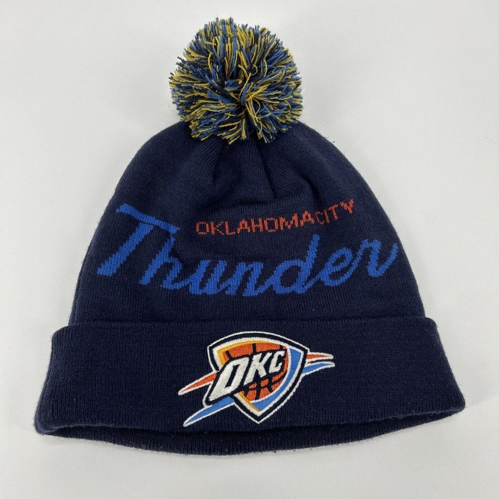 Mitchell & Ness Oklahoma City Thunder NBA Knit Beanie Cuffed Pom Stocking Cap‎